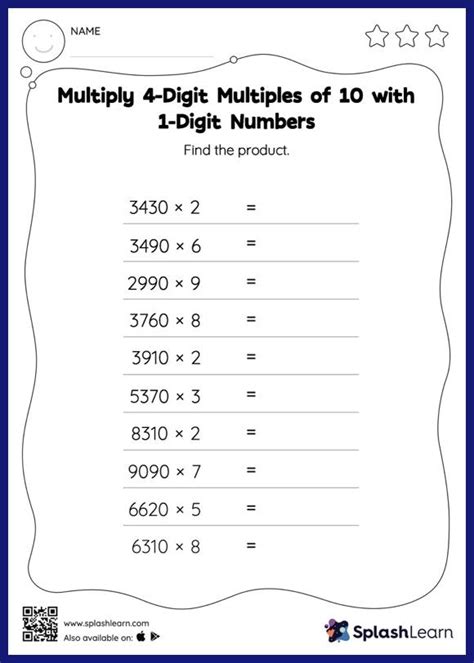 Multiply 4 Digit Multiples Of 10 With 1 Digit Numbers Horizontal Multiplication Worksheet