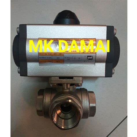 Jual Ball Valve 3way Drat 2 Inch Plus Actuator Pneumatic Double Acting