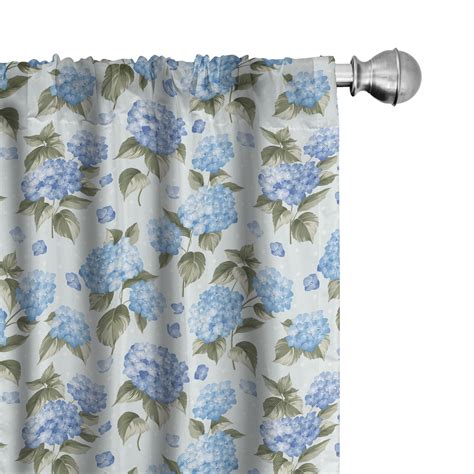 Ambesonne Bridal Curtains Hydrangea Flowers Swirls Pair Of 28x63 Pale Blue Reseda Green