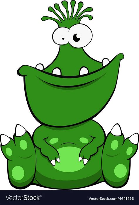 A Cute Green Monster Vector Image On Vectorstock Monster Drawing