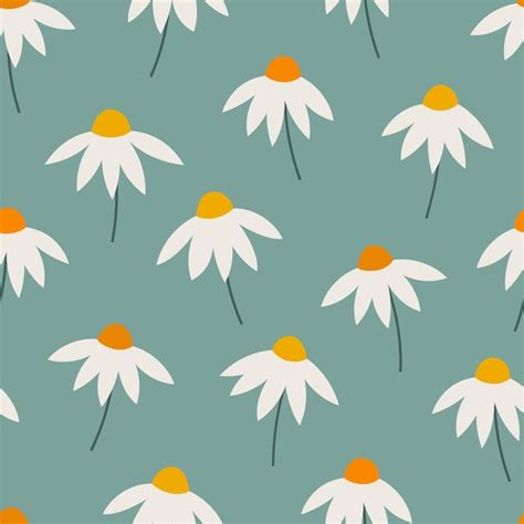 Premium Vector Seamless Floral Pattern With Daisies In Retro Style