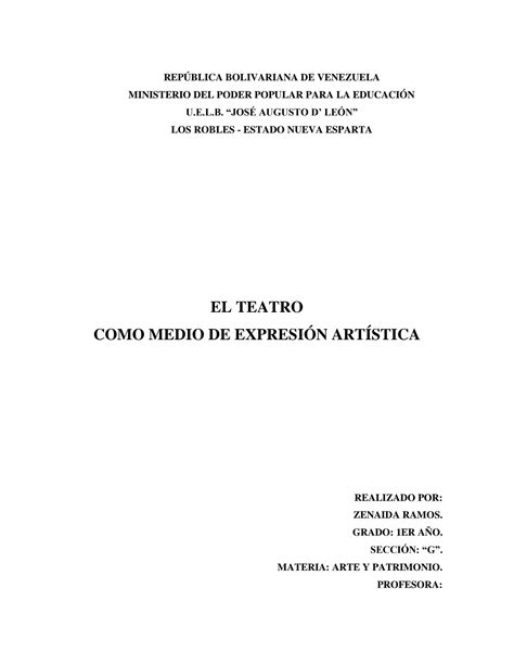 SOLUTION El Teatro Como Medio De Expresion Artistica Studypool