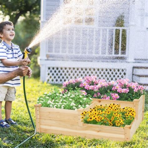 3 Tier Outdoor Raised Garden Bed Fir Wood Elevated Flower Box Backyard