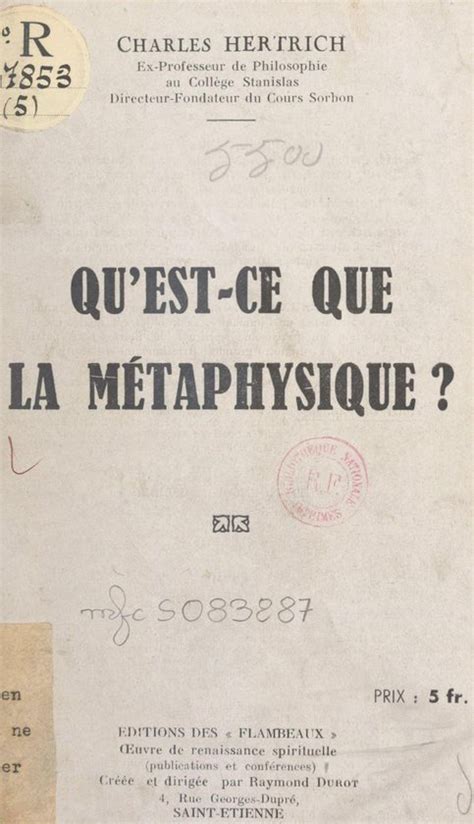 Qu est ce que la métaphysique ebook Charles Hertrich