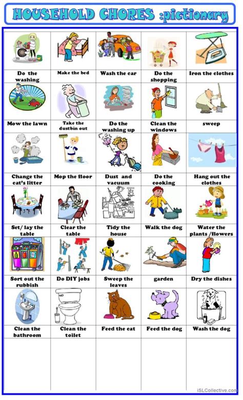 Household Chores Pictionary Piction English Esl Worksheets Pdf Doc