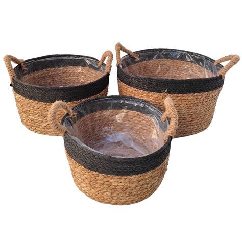 Kit Cesto De Palha Natural Vaso Cachepot Cesto Organizador Cesto De