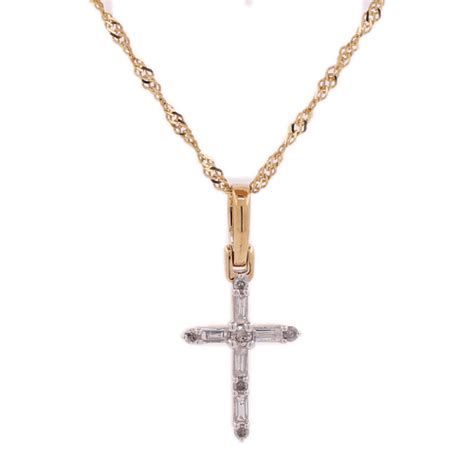 10k Gold 020ct Baguette Diamonds Small Cross Lds Pendant King Johnny Johnnys Custom Jewelry