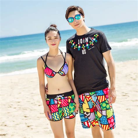 Lovers Board Shorts Beach Swimwear Sexy Bikinis 2017 Men Women Board