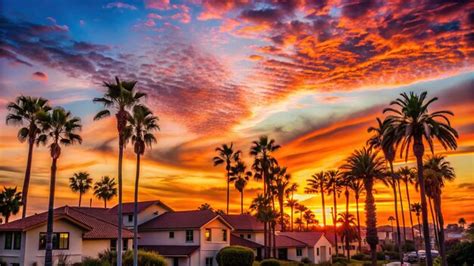 Suburban Orange County Landscape Featuring Palm Trees And Houses