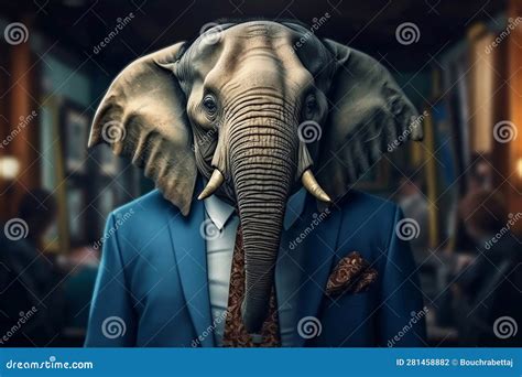 Portrait Of A Elephant Dressed In A Formal Business Suit Stock