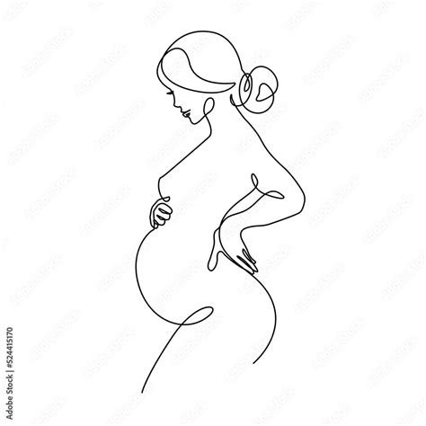 Pregnant Woman Continuous Line Art Drawing Pregnancy Concept One Line