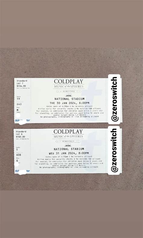 Wts Wtt Coldplay Cat 7 Cat 8 30 Jan 31 Jan Concert Singapore Music Of