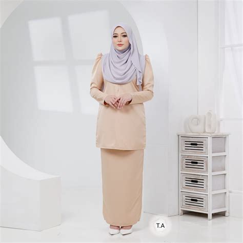Baju Raya Nude Brown Light Soft Baju Kurung Moden Puff Kain Lipat Belakang Tya Airisa