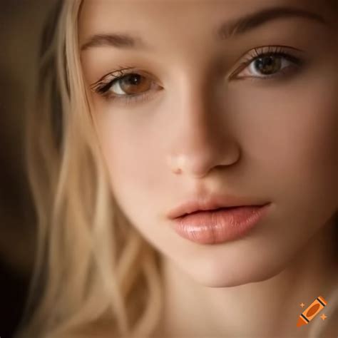 Portrait Of A Beautiful Blond Woman With Brown Eyes