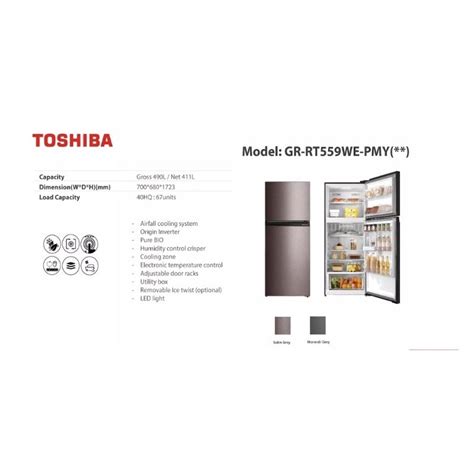 Offer Toshiba 490L 2 Doors Inverter Refrigerator GR RT559WE PMY 06