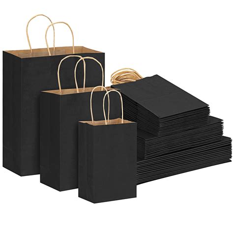 Amazon Tomnk Pcs Black Paper Bags With Handles Mixed Size Bulk