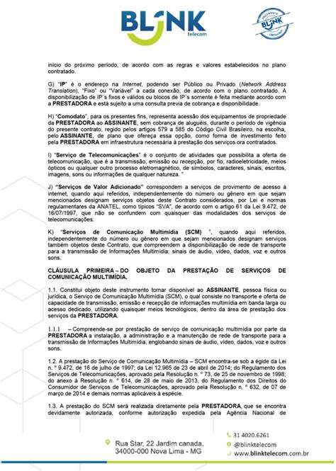 Contrato De Prestação De Serviços Scm E Sva Blink Telecom