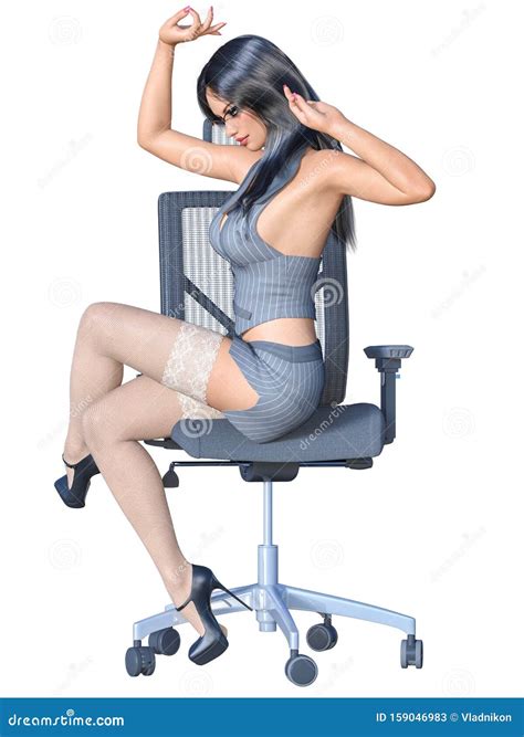 Long Haired Brunette Secretary In White Stocking Stock Illustration