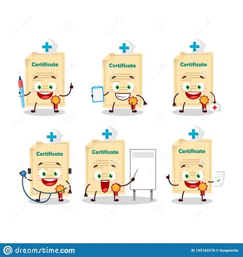 Doctor Profession Emoticon With Award Paper Cartoon Character Stock