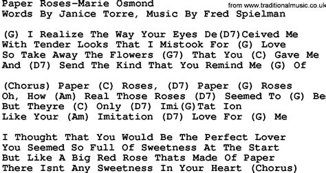 Country Music:Paper Roses-Marie Osmond Lyrics and Chords