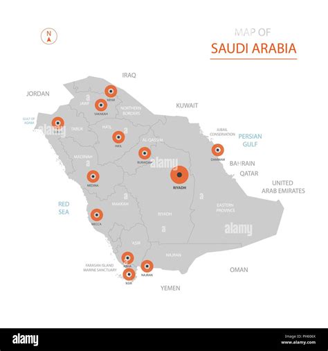 Stylized vector Saudi Arabia map showing big cities, capital Riyadh ...