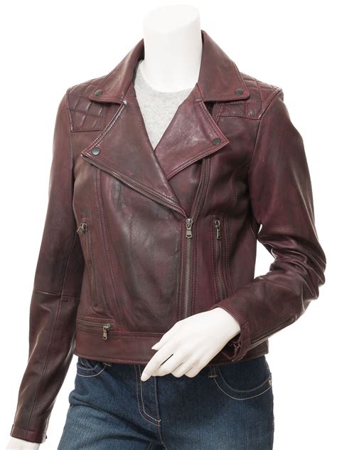 Women S Burgundy Leather Biker Jacket Armanville WOMEN Caine