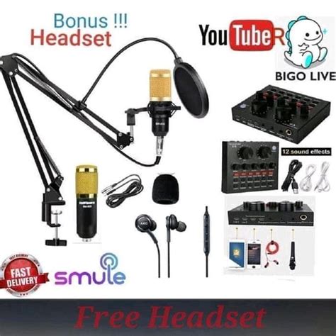 Paket Komplit Mic BM800 Soundcard Mixer V8 Stand Microphone Pop Filter