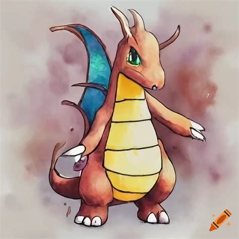 Watercolor Illustration Of Dragonite From Pokémon On Craiyon