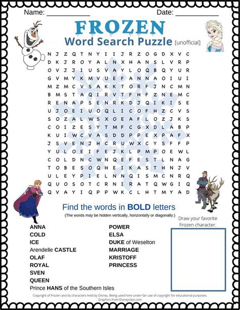 Frozen Word Search Puzzle Unofficial Free Printable Pdf Puzzletainment Publishing Disney