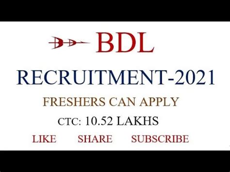 BDL RECRUITMENT 2021 FRESHERS CAN APPLY LATEST GOVT GOB YouTube