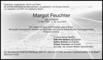 Traueranzeigen Von Margot Feuchter Stuttgart Gedenkt De