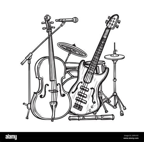 Musical Instruments Sketch Hand Drawn Vector Illustration Engraving