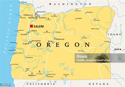 oregon  political map  state  evergreen state stock illustration