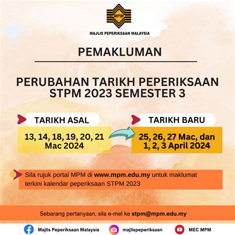 Perubahan Tarikh Peperiksaan Stpm 2023 Semester 3 S3 Portal Rasmi Majlis Peperiksaan