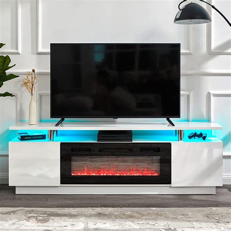 Amerlife Fireplace Tv Stand With In Fireplace In Modern High Gloss