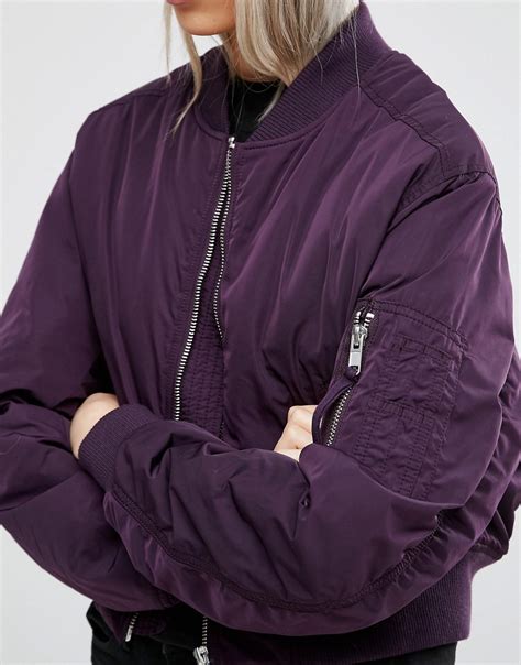 Lyst Weekday Cropped Bomber Jacket In Purple