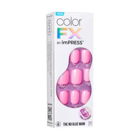 Kiss Impress No Glue Mani Press On Nails Color Fx Late Night Pink Short Squoval 30 Ct 30