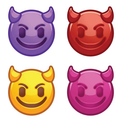 Evil Devil Emoji Happy Purple Emoticon With Devil Horns Gloating