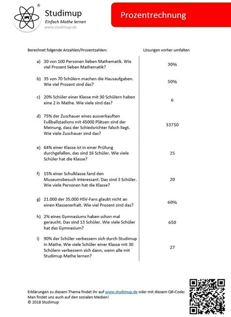 Arbeitsblatt zur Prozentrechnung Es kann als Faltblatt und Übungsblatt