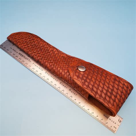 Vintage Fixed Blade Knife Sheath Brown Basketweave Leather Belt Case 11 5 X10 5 Ebay