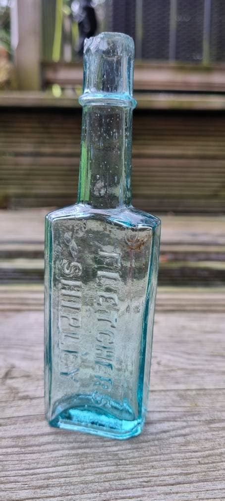 Victorian Antique Wonky Aqua Blue Bubble Glass Shipley Fletchers Sauce Bottle Stunning T