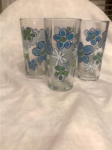 Vintage Daisy Flower Drinking Glasses Set Of 4 Highball Etsy