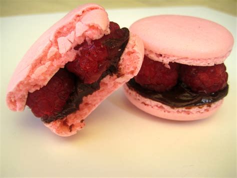 Bubble And Sweet Macarons With Chocolate Ganache And Raspberry