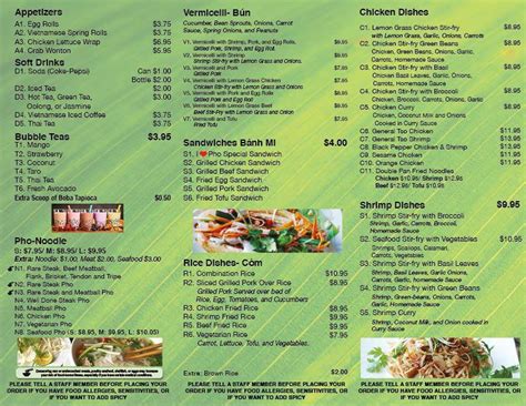 Menu At I Love Pho Restaurant Winterville