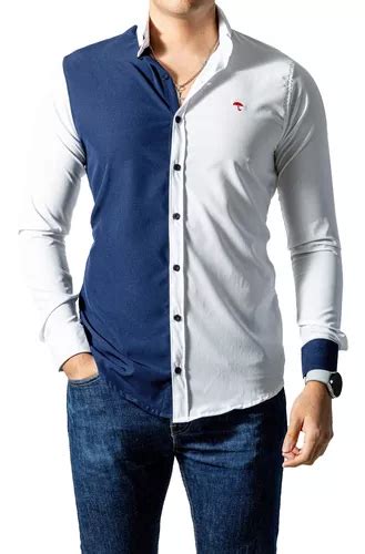 Camisa Hombre Casual Slim Fit Blanca Marino Moon Rain Cuotas Sin