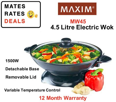 Maxim KitchenPro 1500W 4 5L Electric Wok Stir Fry Cooker Grill Steam