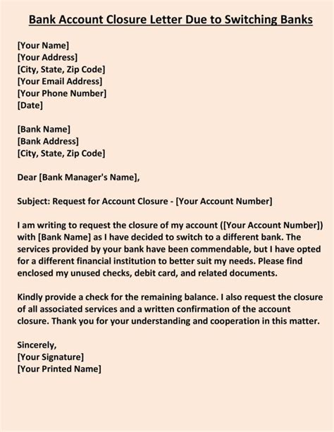 Top 5 Bank Account Closing Letter Format With Reason Word