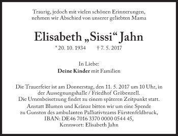 Traueranzeigen Von Elisabeth Jahn Sz Gedenken De