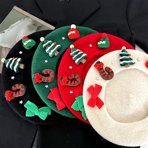 Sombrero De Boina Roja De Navidad Para Mujeres Y Ni As Regalo De A O