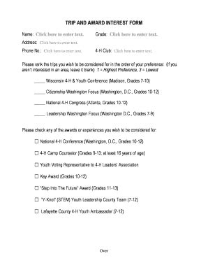 Fillable Online TRIP AND AWARD INTEREST FORM Lafayette Uwex Edu Fax